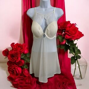 New with Tags Auden Babydoll and Thong Lace Lingerie Set Size XL White Lace